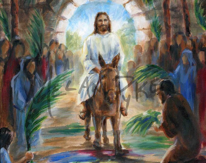 Triumphal Entry Art Print of Jesus Riding on Donkey Into - Etsy