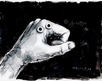Painting of Hand Fist Puppet - Acrylic on paper original art 6x8 inches by artist Melani Pyke