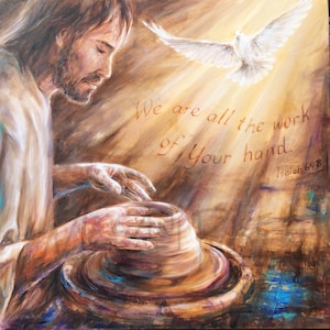 Potter and the Clay with White Dove as Holy Spirit Christian Art Print, square