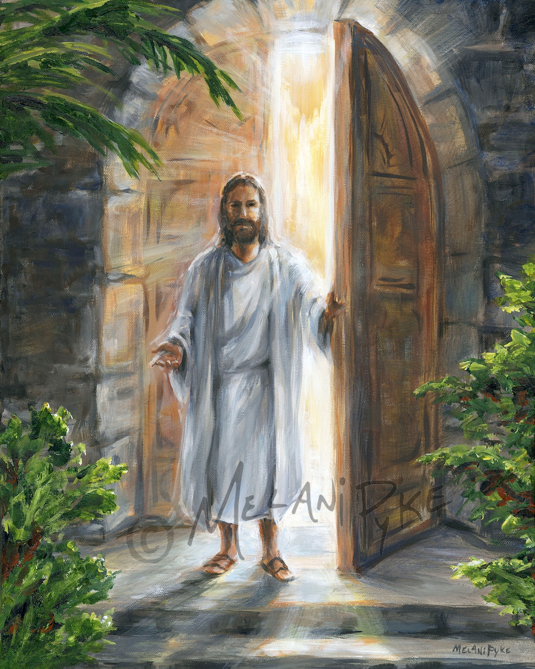 Jesus Opening the Door Giclee Art Print / Christ Giving Invitation