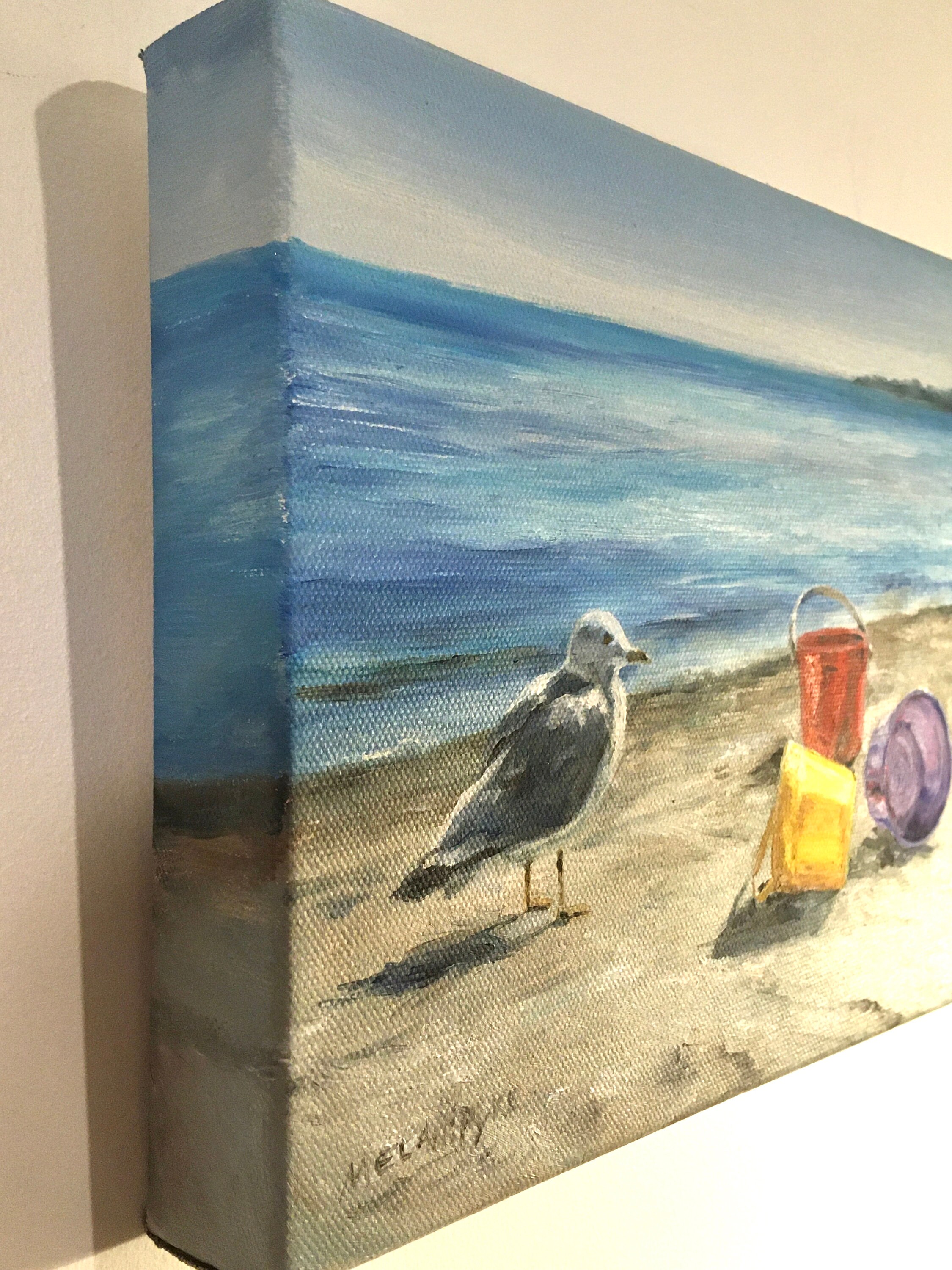 Seagull With Buckets on the Beach Original Oil Painting or Giclee Print ...