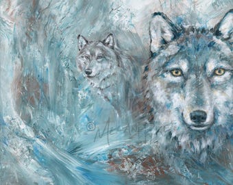 Winter Wolves Original Painting or Print - Snowy Blue Modern Art Wall Decor by Artist Melani Pyke