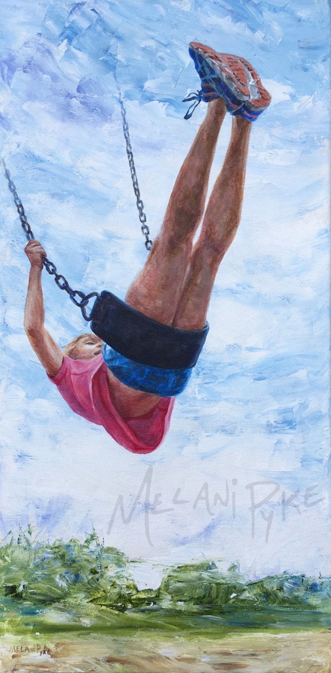 Child on Swing Original Painting or Print, Playing at Playground