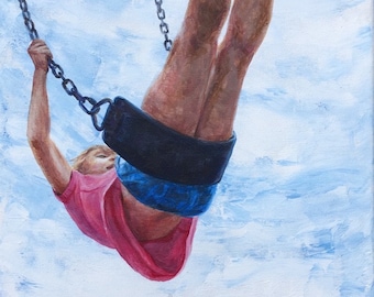 Child on Swing Original Painting or Print, Playing at Playground