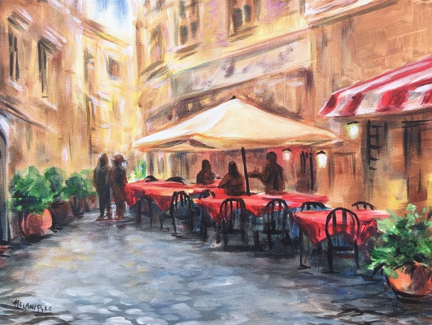 Italian Cafe Original Acrylic Painting Red Gold Impressionist Etsy