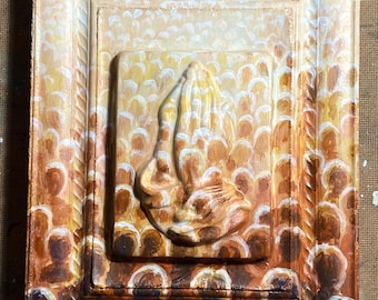 Praying Hands Original Painting On Sculpted Concrete Wall Art - Christian Faith Artwork, Crowd Moving Towards Light