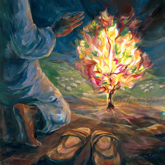 抽象油彩画 『火事と栄誉礼』 Burning Bush With Moses on Holy Ground - Original Oil Painting or