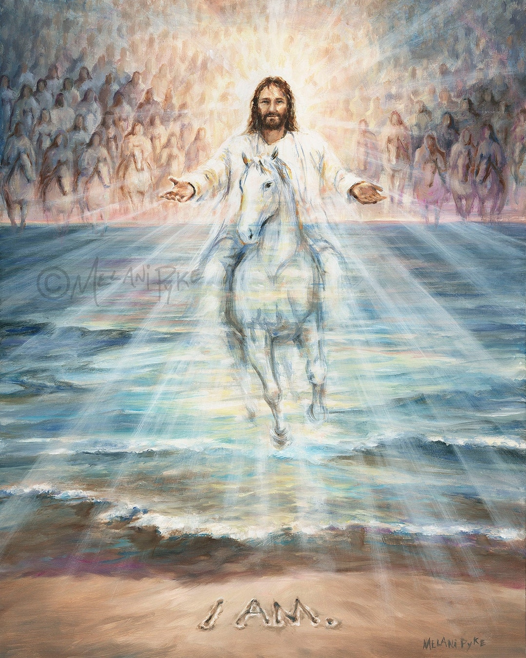 I Am Returns Jesus Christ Returning on a White Horse Original Art or  Reproduction Beach Ocean Waves and Sunset With Abstract Figures - Etsy