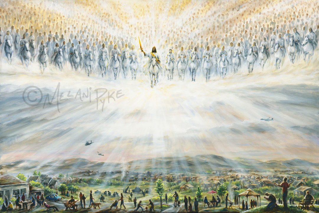 Jesus Returns Art Print of Jesus Christ Descending on White Etsy