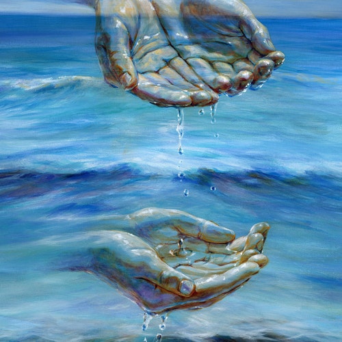 目のある赤と黒の抽象画のミニチュア絵画、インスピレーションを与える