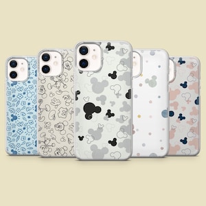 Custodia per telefono Disney Mickey Mouse Cartoon Minimal Cover per iPhone 16, 15, 14, 13,12, Samsung S25, S24, S23FE, S22, A16, A26, A56, Pixel 9Pro, 8A, 7