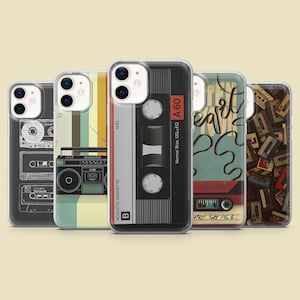 Étui pour téléphone vintage avec cassette, style ancien pour iPhone 17Pro, 16, 15, 14, 13,12, Samsung S25, S24, S23Fe, S22, A16, A26, A56, Pixel 10, 9