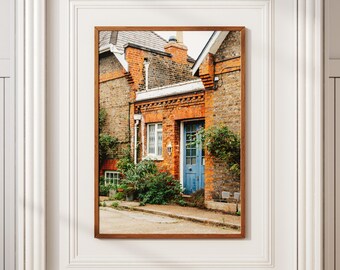 Primrose Hill Cottage Print: London Brick House, Blue Door, Botanical Wall Art