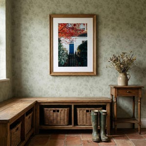 Blue Door Notting Hill Print, Autumn Maple Tree Urban Photography | London Townhouse Wall Art, Fall Foliage Decor, Housewarming Gift image 6