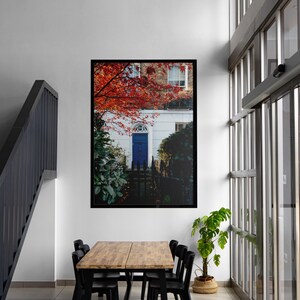 Blue Door Notting Hill Print, Autumn Maple Tree Urban Photography | London Townhouse Wall Art, Fall Foliage Decor, Housewarming Gift image 13
