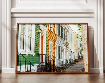 Colorful Row Houses Print, Alexandria Virginia Wall Art, Historic Home Photo, Colonial Architecture Decor, Old Town Cityscape