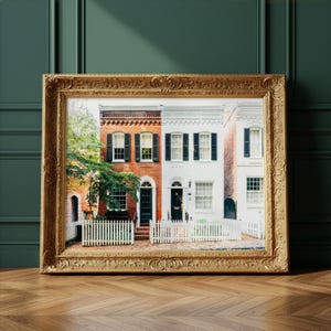 Art de Washington DC | Photographie de maisons en rangée de Georgetown | Affiche de paysage urbain historique | Décoration de style colonial, cadeau de pendaison de crémaillère