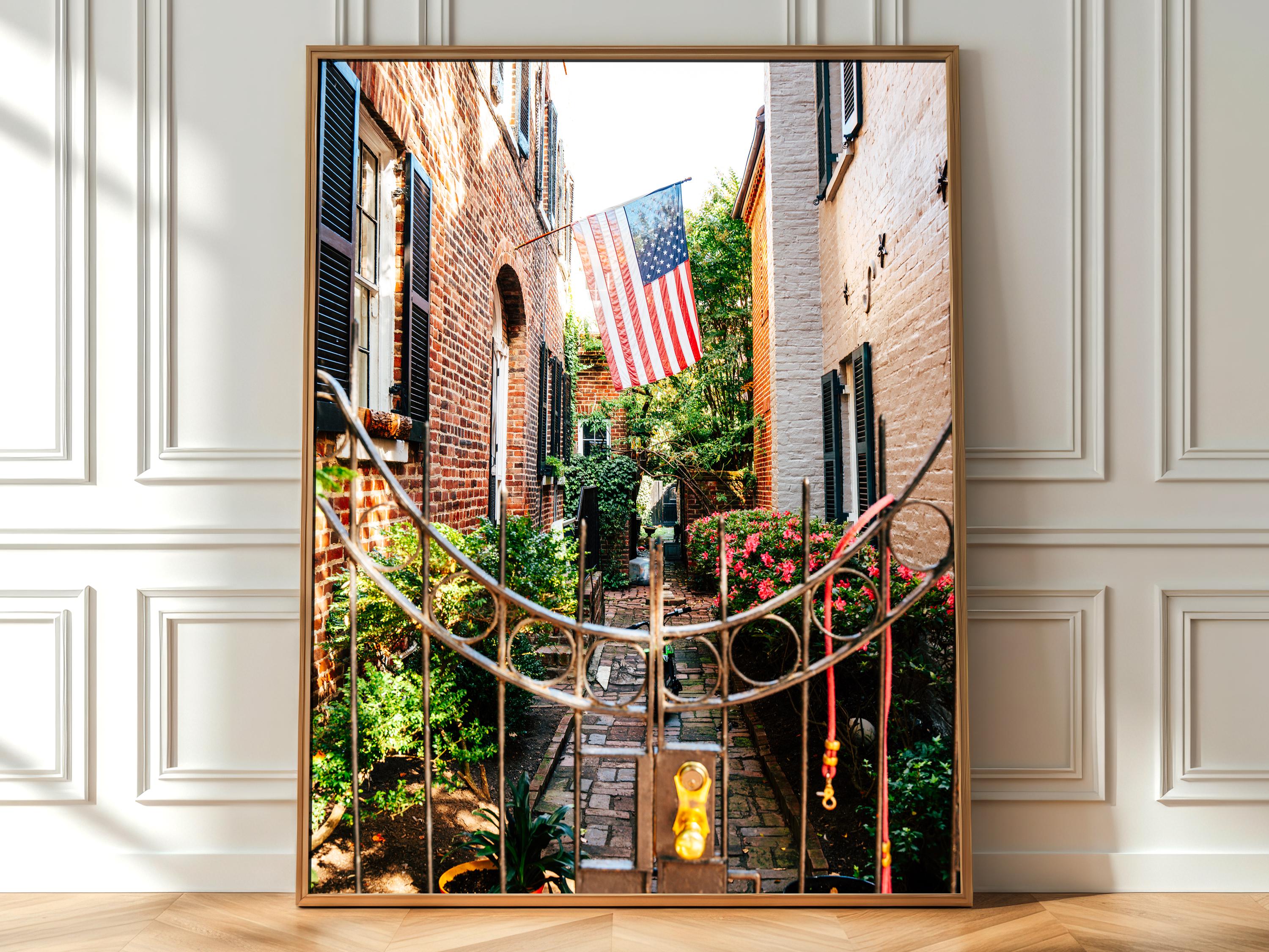 Americana at its Finest: Alexandria VA Art Print with American Flag Design - Alexandria Historic Alley Art Print