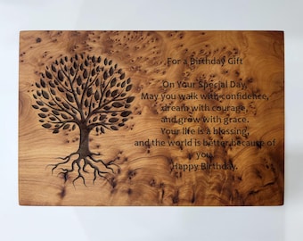 Personalized Birthday Gift, Engraved Thuya Wood Jewelry Box with Custom Message | Meaningful Birthday Keepsake for Her or Him | Handmade Box