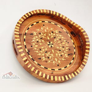 Wooden Serving Round Tray, Handmade Thuya Wood Tray, Rustic Decorative Tray for Coffee or Tea, Burl Wood Platter, Luxury Gift for Home