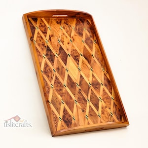 Handmade Wooden Serving Tray, Thuya Wood , Rustic Coffee Table Tray, Decorative Tray for Coffee Table, Luxury Gift for Home or Kitchen