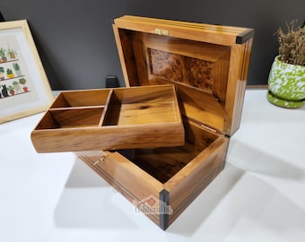 One of a Kind Thuya Jewelry Box, 6x10" Moroccan Wood THUYA BOX, Lockable Wooden Keepsake Box, HANDCRAFTED Burl Wood Gift, Large & Stylish