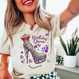 Birthday Queen PNG Crown and Crystal Design, T-Shirt For Birthday, Design Print , Sublimation Clipart PNG, Party Girly Design Graphic