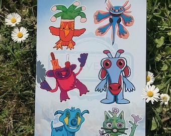 The Olliverse Series One Sticker Sheet, 6 Alien Original Characters