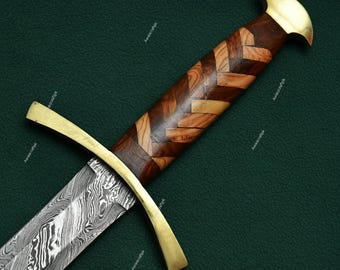 Espada vikinga de acero Demascus hecha a mano con funda de cuero de espiga completa