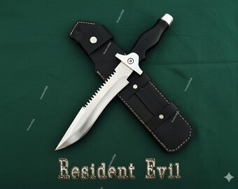 Réplica del cuchillo Jill Valentine / Hoja de supervivencia de Resident Evil hecha a mano y funda de cuero