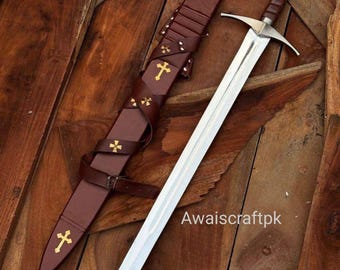 Echtes Mittelalter-Wikinger-Schwert, Edelstahl, handgefertigt mit Leder,