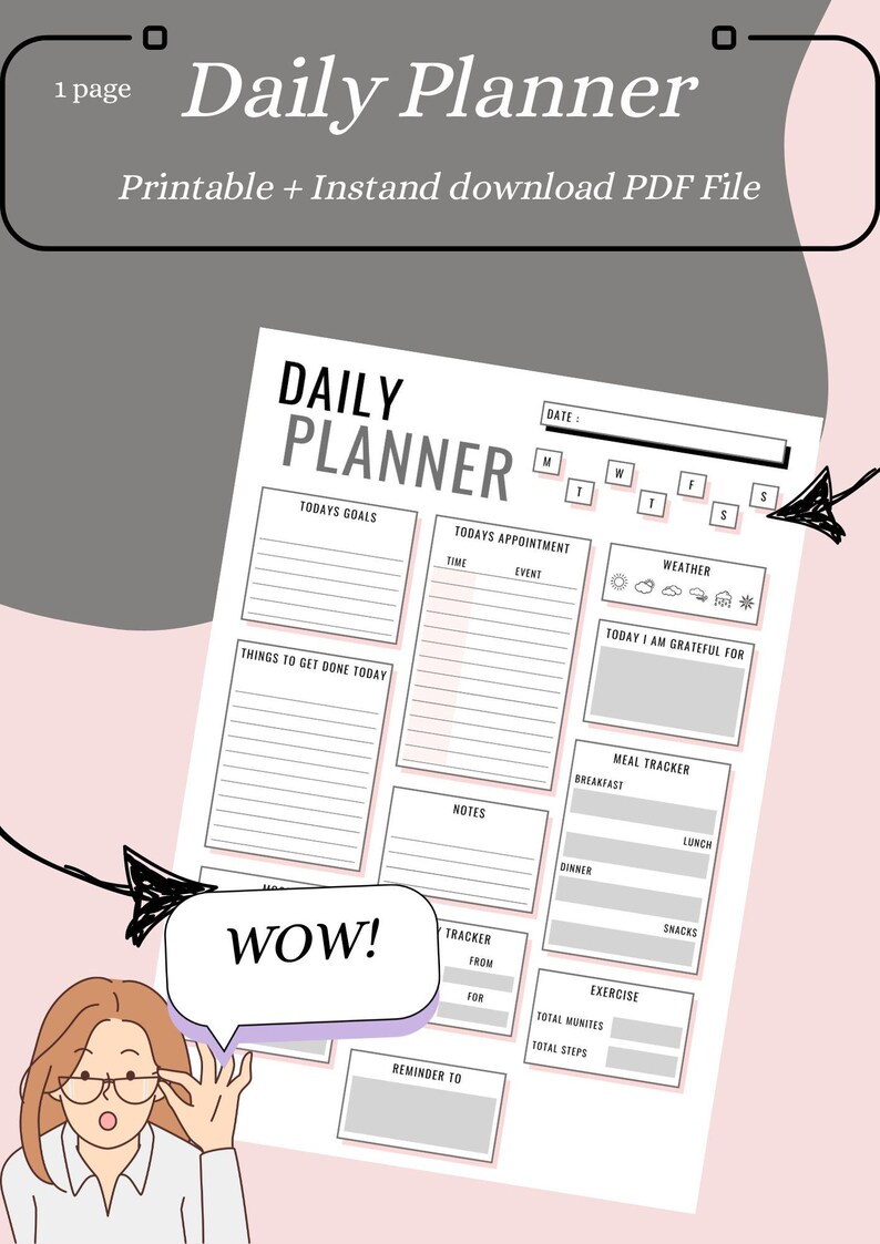 Printable Daily Planner PDF – Undated, Minimalist Daily Schedule, Non ...