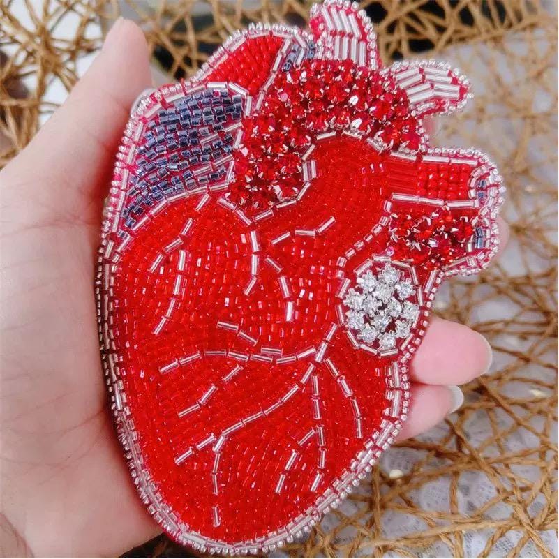 小物 red HUMAN MADE HEART BEADED BAG Heart Bead Bag, Red Beaded Bag, Handmade Bead Bag