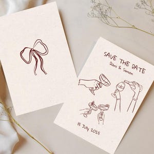Hand Drawn Save the Date Template | Line Art Wedding Invitation | Canva Editable Digital Download | Minimalist Doodle Style Invite