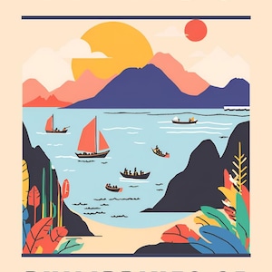 Póster de viaje de El Nido, Filipinas: descarga digital, arte mural, impresión de playa tropical, postal costera, ilustración de vacaciones isleñas