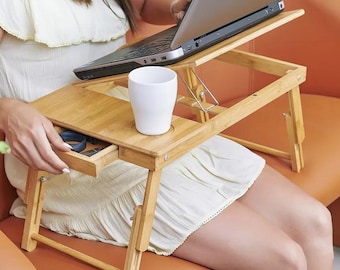 Adjustable wooden laptop desk for bed Home office desk Portable lap holder
