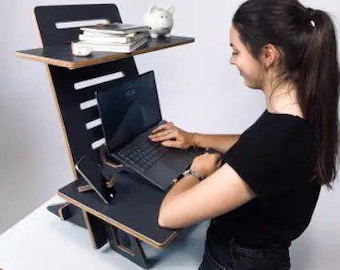Ergonomic wood laptop stand  Vertical desk riser  Portable workstation