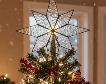 Estrella de cristal para la punta del árbol, estrella navideña de cristal, estrella de cristal para las fiestas, estrella única para la punta del árbol, estrella geométrica de cristal