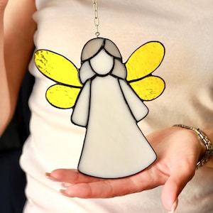 Angel stained glass window catcher, Angel suncatcher for communion favors, Angel window hanging glass, Guardian angel stained glass