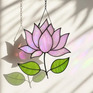 Lotus suncatcher, Lotus stained glass, Lotus hangings, Glass ornament flower, Light catcher for windows, Sunroom decor, Garden decor