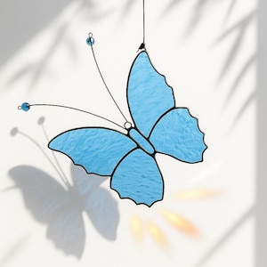 Blue Stained Glass Butterfly Suncatcher: Handmade Window Decor