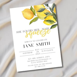 She Found Her Main Squeeze| Lemon Bridal Shower Digital Invitation | Editable Template | Instant Download | Summer Citrus Invite