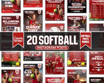 Modelos de mídia social para softball, Modelos de softball, Flyers de softball editáveis, Calendário de jogos de softball, Dia de jogo de softball, Posts de softball