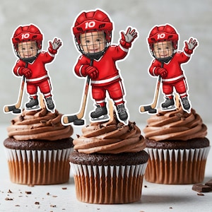 Ice Hockey Face Cupcake Toppers, Sport Cupcake Topper Men&#39;s, Custom Face Cupcake Topper, Cupcake Toppers Face, Ice Hockey Player Face Topper