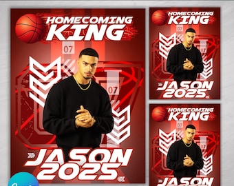 Red Homecoming Poster For King, Basketball Homecoming Poster, Homecoming Campaign, Class Treasurer, Class President, Edit then Print poster