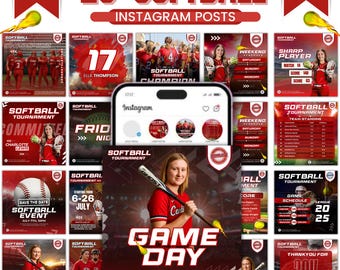 Softball Social Media Templates, Editable Softball Tryouts Flyer, Softball Game Schedule, Softball Game Day, Softball Team Canva Templates