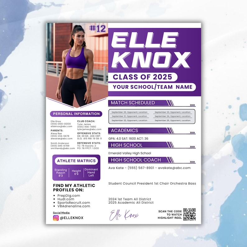 Sports Profile Sheet Template, Athlete Player Profile Sheet Resume ...