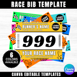 Race Bibs Template, Custom Race Bib, Printable Racing Bib, Running Race Bib Party Bundle, Racing Canva Template, Running Bibs Template