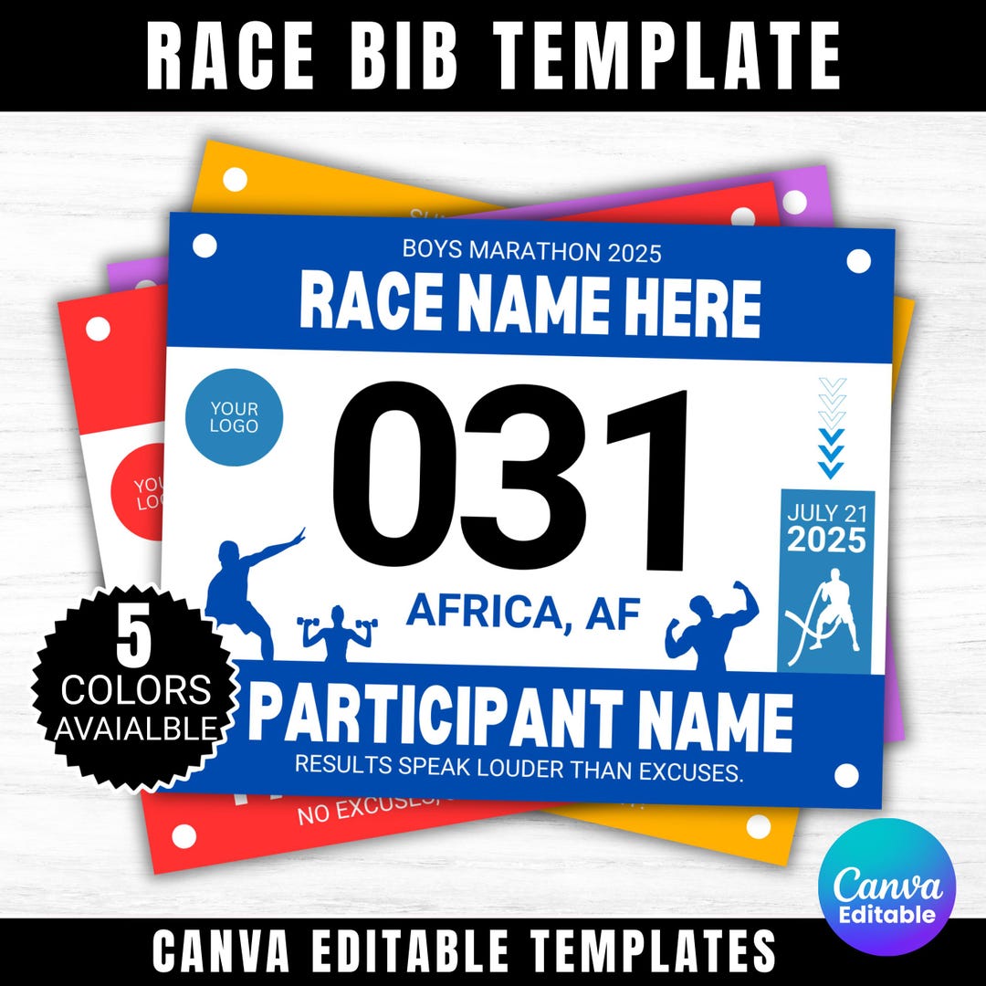 Race Bibs Template, Custom Race Bib, Printable Racing Bib, Running Race ...