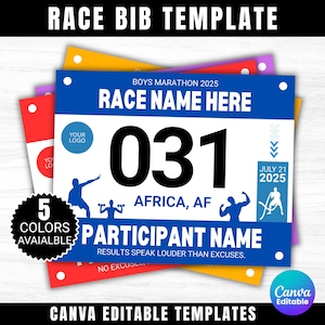 Race Bibs Template, Custom Race Bib, Printable Racing Bib, Running Race Bib Party Bundle, Racing Canva Template, Running Bibs Template